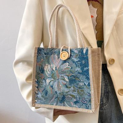 Handheld Bag Women's Fashionable Linen Rice Bag New Canvas Hand-held Lunch Box Bag