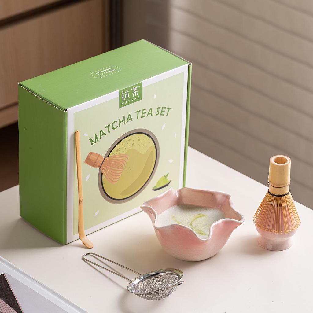 Japanese Lotus Leaf Matcha Bowl Set with Whisk - Tea Ceremony Matcha Mixing Tools