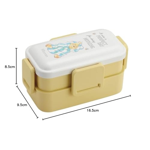 Skater Antibacterial Soft-Serving Dome-Shaped Lid, Two-Tier Lunch Box, 600ml, Disney Fluffy Winnie-the-Pooh Design, Made in Japan, PFLW4AG-A