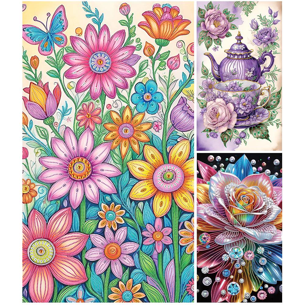 Flower 5D DIY Special Shape Crystal Partial Diamond Painting Kit Home Wall Decor