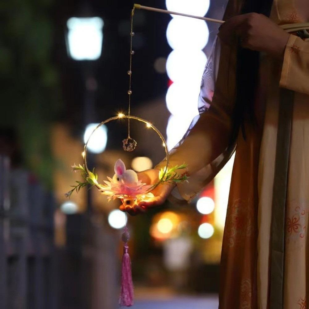 Luminous Rabbit Flower Lamp Portable Mid-Autumn Lantern Bamboo Ring Lantern  Family Activity