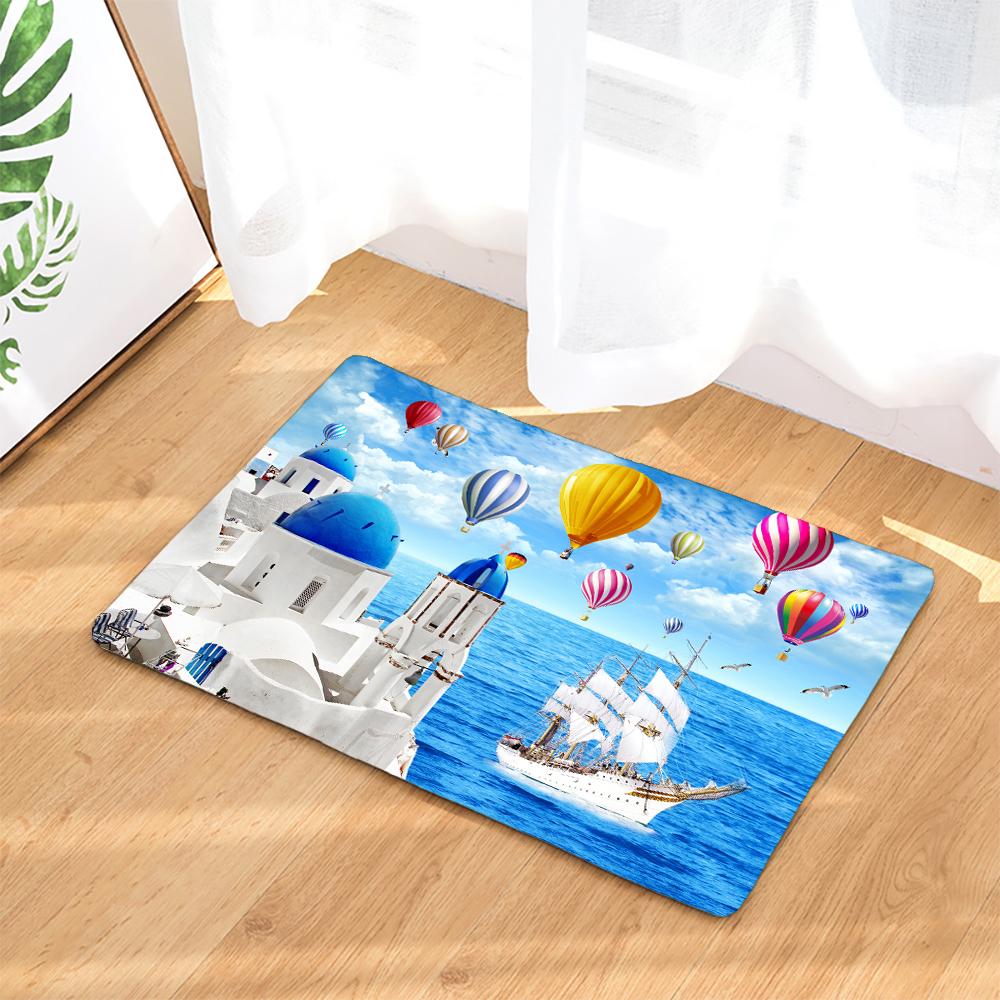 Sea Beach Palm Tree Scenery Decoration Kitchen Door Mats 40x60 Flannel Carpet Doormat Indoor Floor Bathroom Anti-Slip Rug