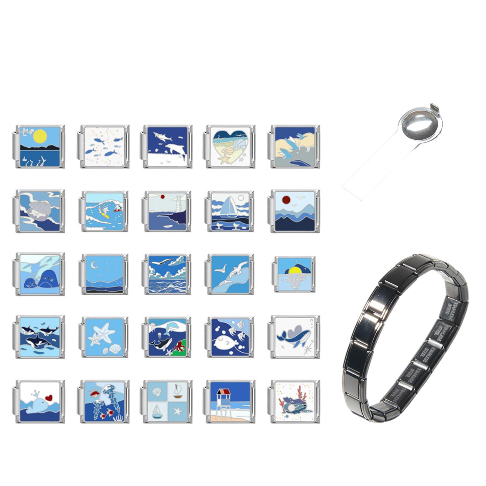 

Italian Charm Link Bracelet Jewelry Making Part Module Accessaries Stainless Steel Texture Bracelet Making Supplies