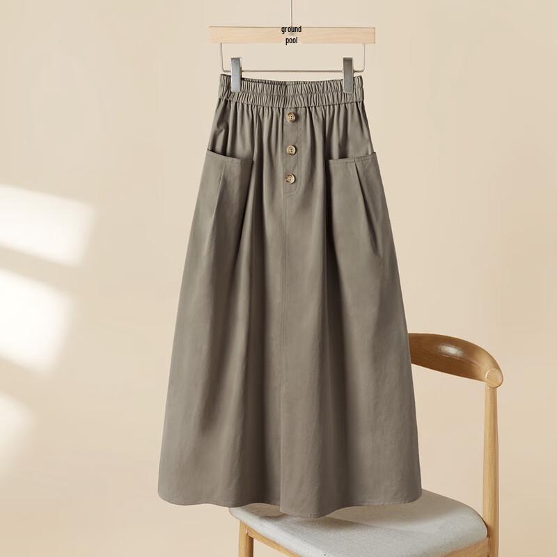 Women's Loose A-line Midi Skirt with Pockets