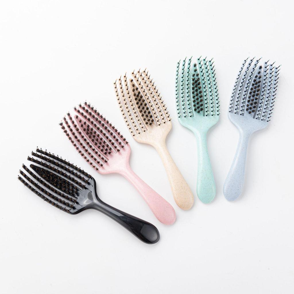 Pig Bristle Fluffy Styling Six-Claw Straightening Hollow Rib Massage Comb