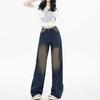 Personalisierte American Washed Wide-Leg Jeans Damen Frühling und Herbst neu hochtailliert locker gerade Wischmopp-Jeans