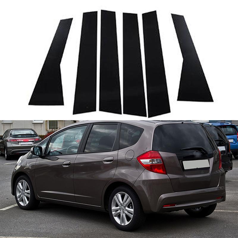 6pcs/set Window Decal Pillar Posts Sticker Cover Door Trim Car Accessories Glossy Black For Honda Fit/Jazz 5 Door Hatchback 2008-2013