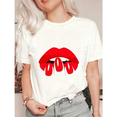 Übergroßes T-Shirt Schwarz Rote Lippen mit Text Gogo Freizeitkleidung für Frauen Sommer Mode Statement Top Streetstyle Outfit