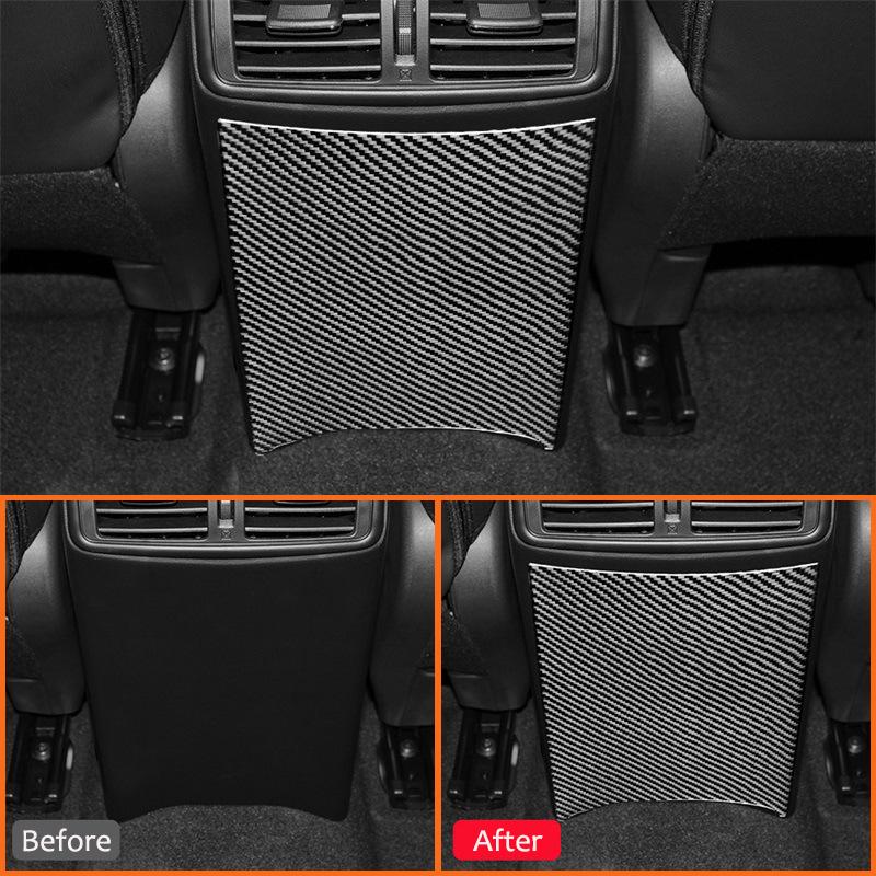 Carbon Fiber Car Rear Control Storage Box Panel Protect Anti-Kick Cover Decoration Interior Sticker For Nissan X-TRAIL 2014-2018