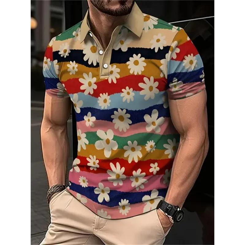 Sommer-Essential! Tropisches Palmenmuster Kurzarm-Poloshirt