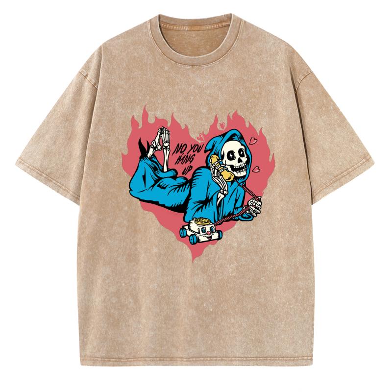Hand Painted Love Skull Print Women's T-Shirt Washed Cotton Short Sleeve Loose Large Size Unisex Top Spoof Retro Style Wear Men