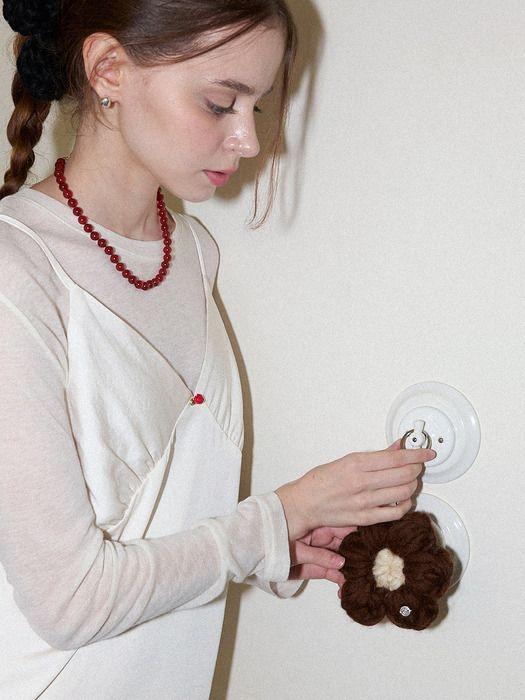 Slowslowly Wool 100% Handmade Crochet Dasy Big Flower Keyring _ Brown