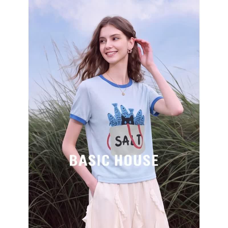 Basic House Women s Cartoon Print Short Sleeve T-shirt S