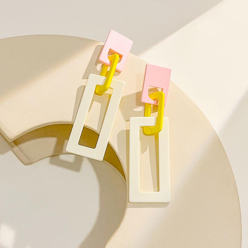 

Геометрические квадратные серьги-пусеты из серебра S925 с акриловыми цветными блоками для женщин