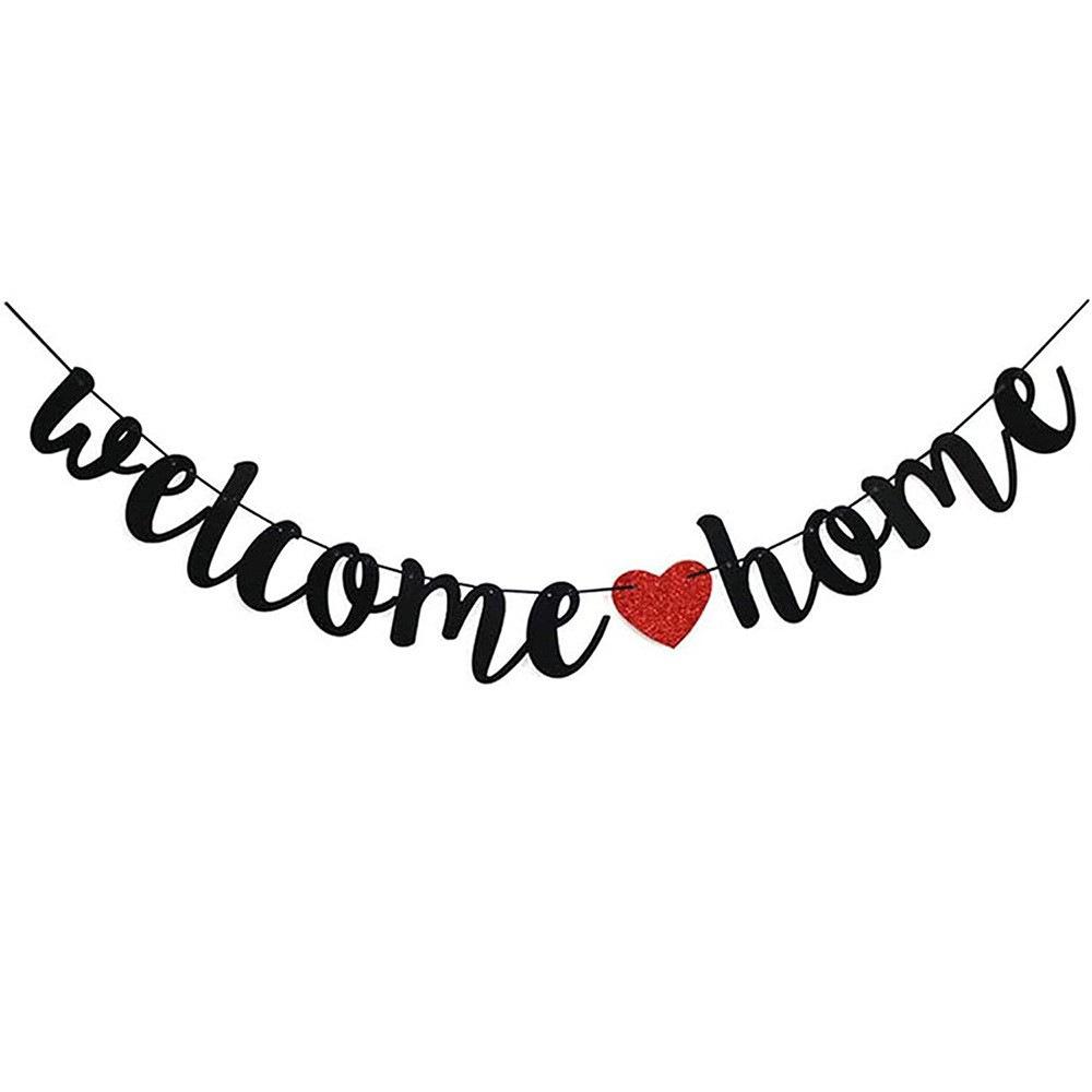 Gold Glitter Welcome Home Paper Banner for Wedding or Baby Shower Decoration