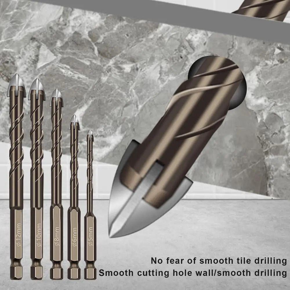 Four-Edged Cross Tile Drill Bits Set Anti Slip Hex Shank Hole Opener Woodworker