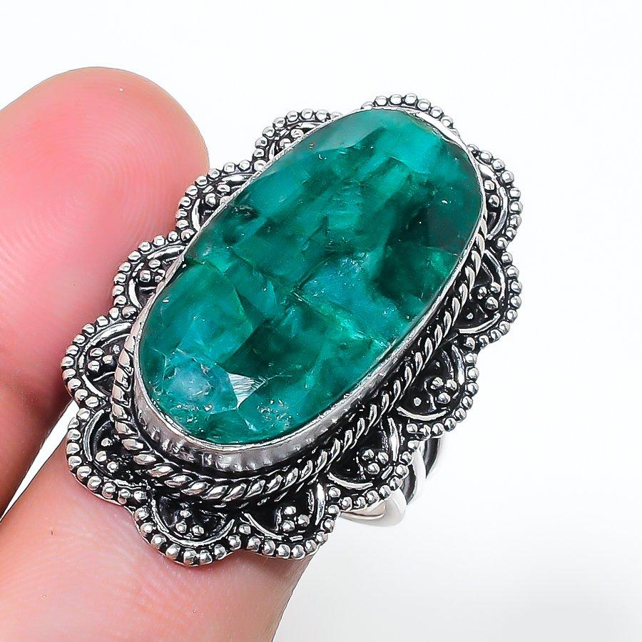 Natural Green Jade Gemstone 925 Sterling Silver Jewelry Ring Size 9 AR-17082