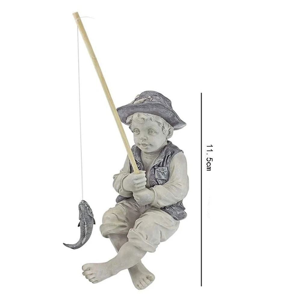 Lawn Sculpture Resin Fisherman Figurine Funny Removable Rod Boy Fishing Rod Figurine Garden Statues Garden