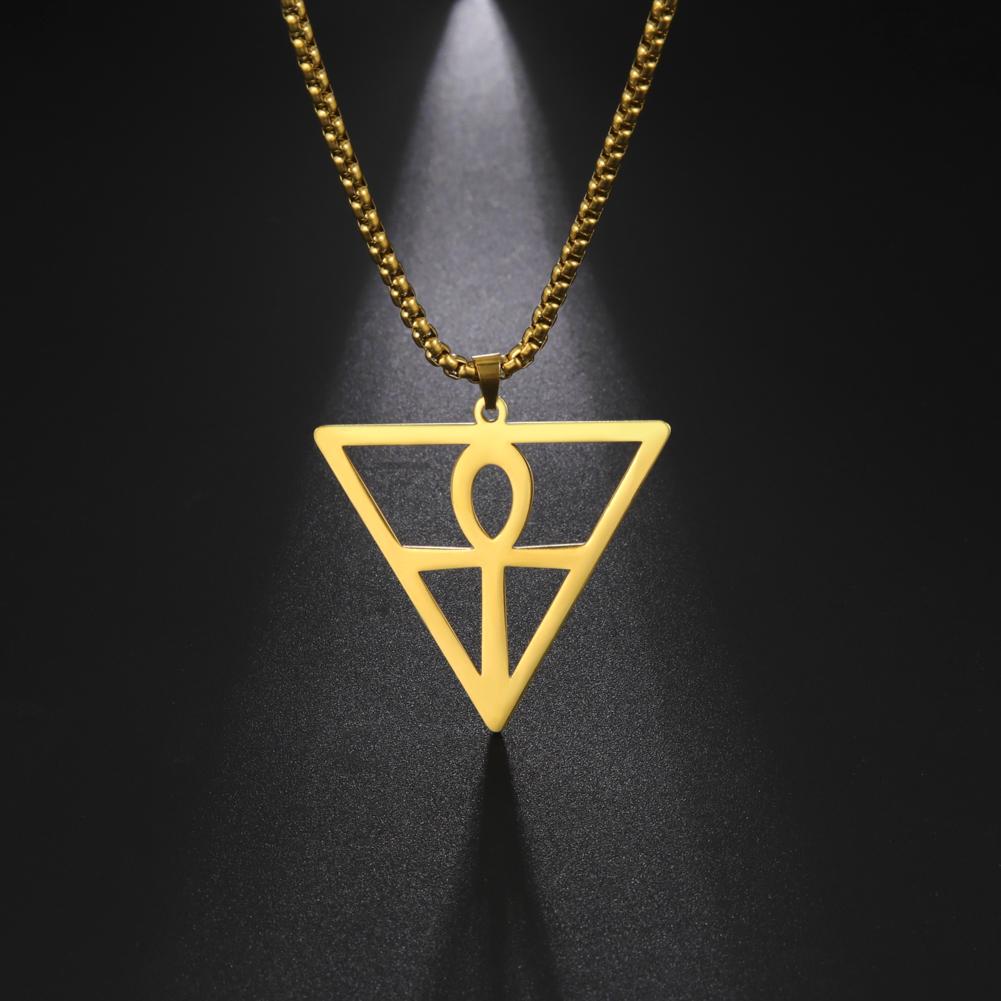 Egyptian Cross Pendant Inside Inverted Triangle Men Necklace Stainless Steel Box Chain Choker For Women Trend Jewelry Gift