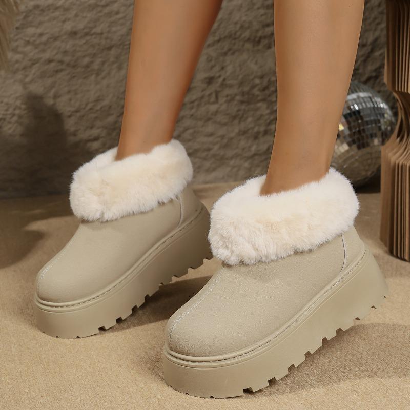 Women's Wide Width Platform Boots, Faux Fur Cuff Snow Booties, Height Increasing Winter Ankle Boots for Women