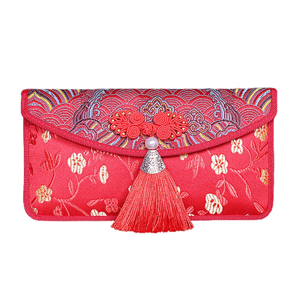 Silk Red Envelope Chinese Red Pocket Lucky Money Envelope for Spring Festival Wedding New Year Birthday