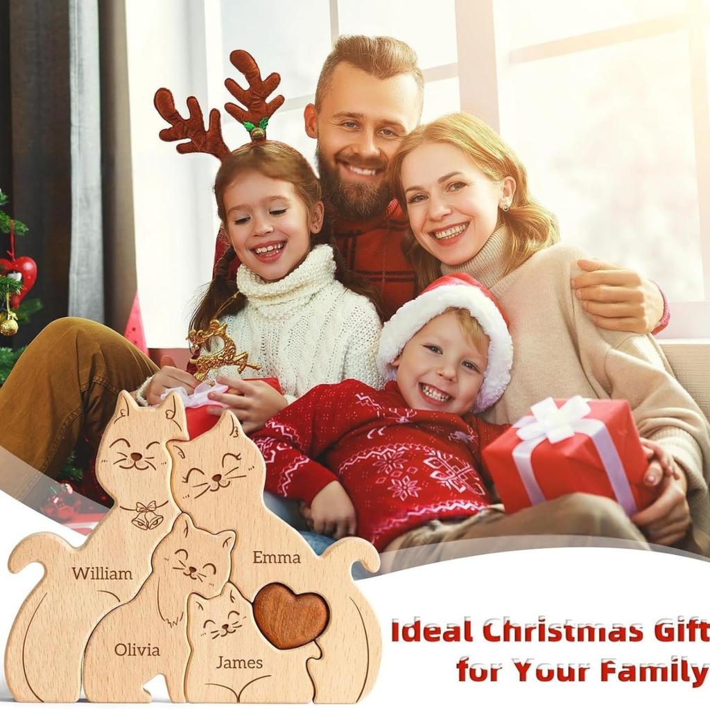 Wooden Family Puzzle Set, Home Decoration, Carving Ornament, Party Decoration, Crafts.