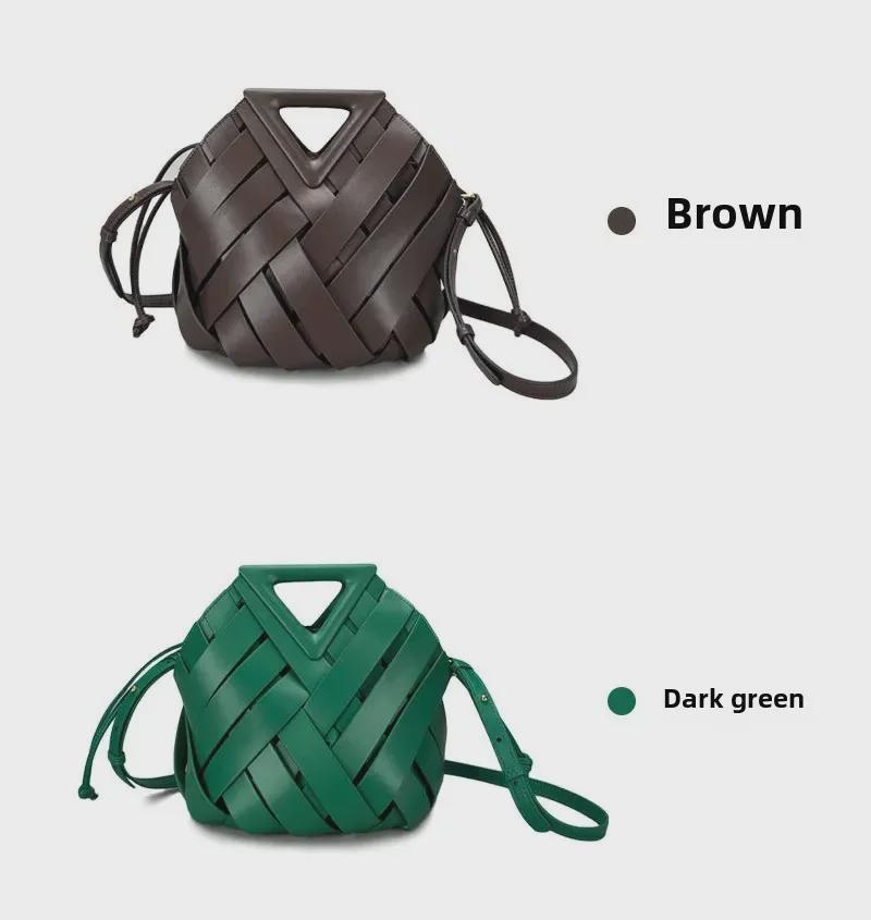 Sac à bandoulière et à bandoulière élégant en cuir tressé triangulaire pour femmes et enfants