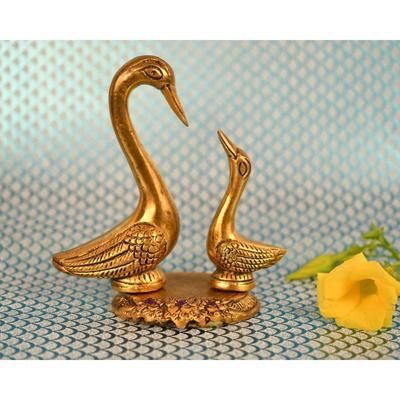 Pair of Kissing Duck Decorative Showpiece Metal Swan Set Statue for Home Table Office Desk Decoration 5x4.5x3 In, Gold (1) Swan
