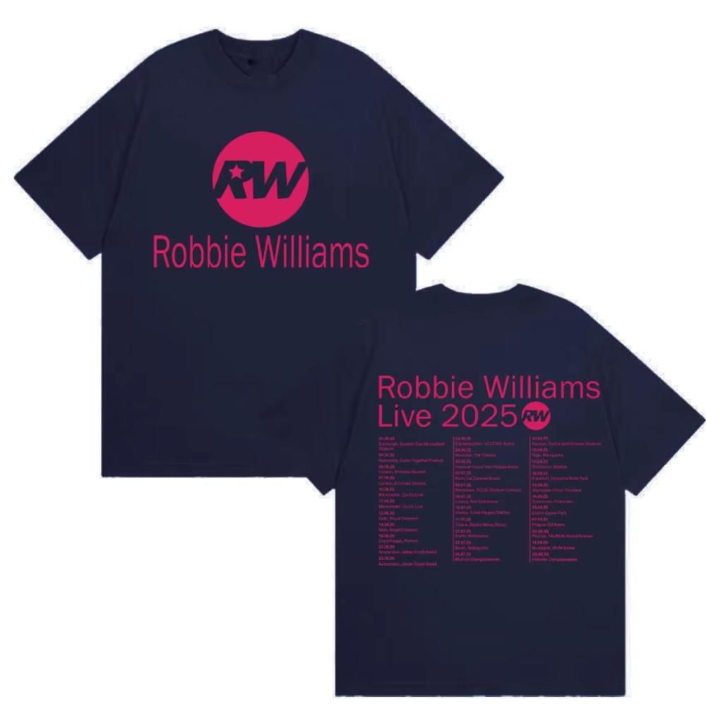 Robbie Williams Live Pw Tour 2025 T-Shirt Herren Damen Lässig Gemütlich Baumwolle Kurzarm T-Shirts Harajuku Mode Vintage T-Shirts