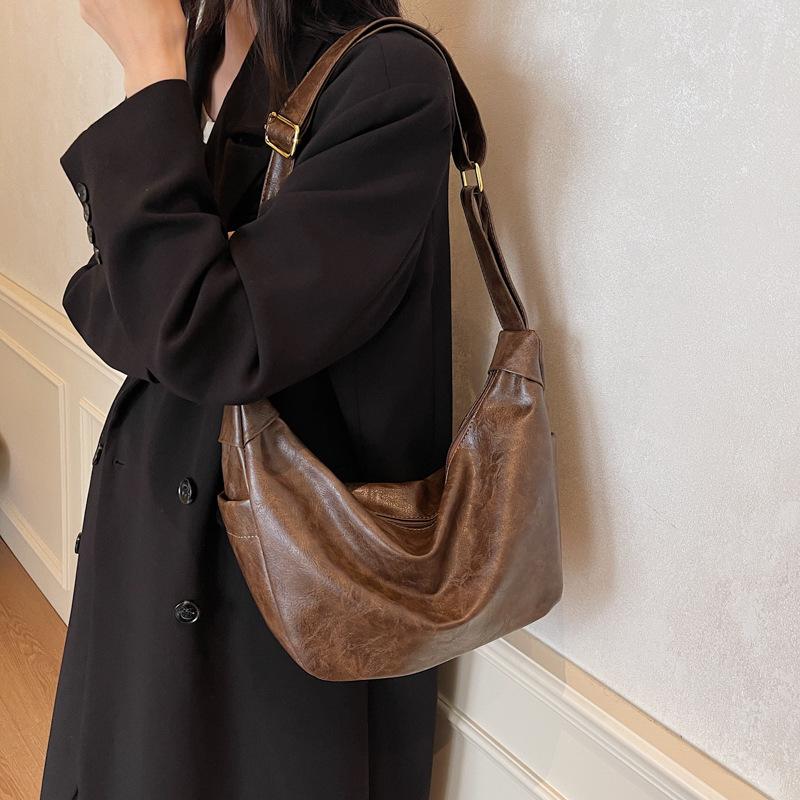 

Ретро сумка-ведро через плечо 2025 новая повседневная женская сумка-мессенджер для ежедневных поездок большой вместимости 37*13*25 темно-коричневого