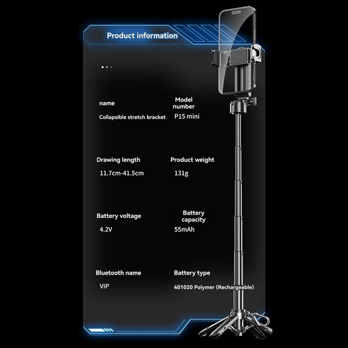 Мини-селфи-палка-штатив P15, Раздвижная ручка-штатив для телефона со съемным пультом для влог-съемки без света China Mainland