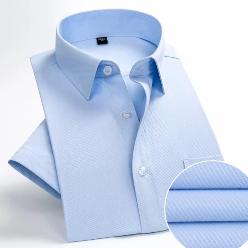 Plus Size Men's Social Short Sleeve Business Casual Shirts Brand Slim Fit Plain Dress Shirts White Black Red Multi-color GOZBKF