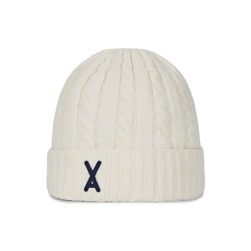 VARZAR VA Applique Cable Knit Beanie Ivory