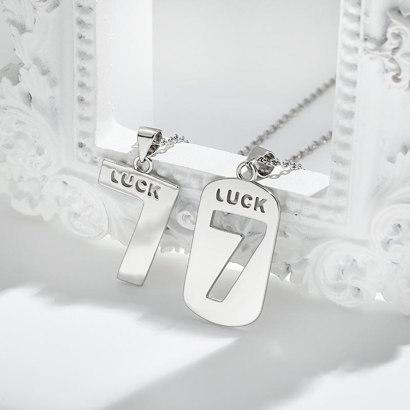 Couple LUCK Letter Necklace, Punk Stacked Wear Hollowed Out Personality Hip Hop Army Brand Week 7 Lucky Number Necklace