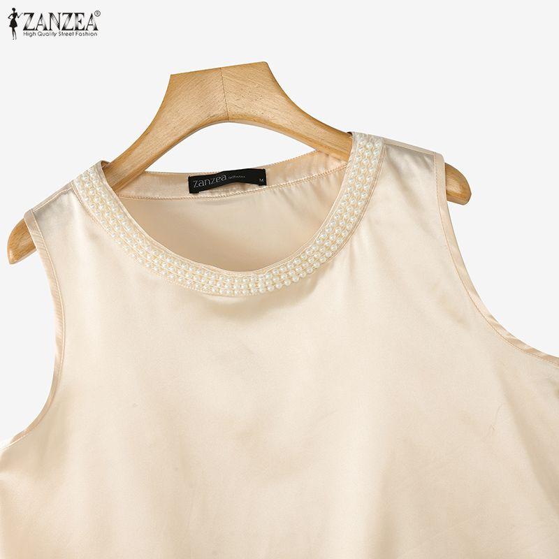 ZANZEA Women Casual Pear Splice Round Neck Loose Sleeveless Vest Tops