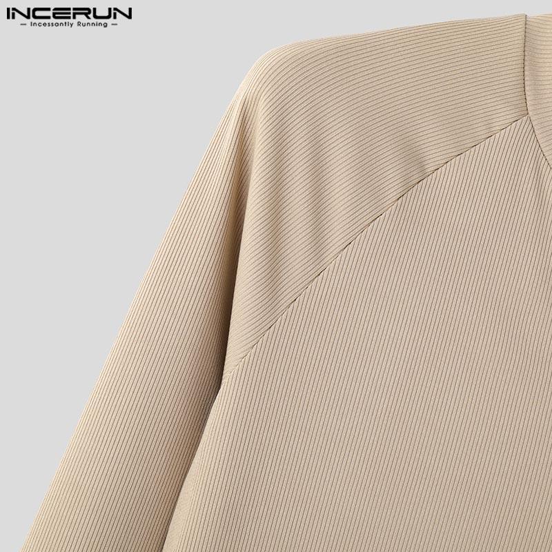 INCERUN Men V Neck Long Sleeve Rib Casual Skinny Tops T-shirts Undershirts