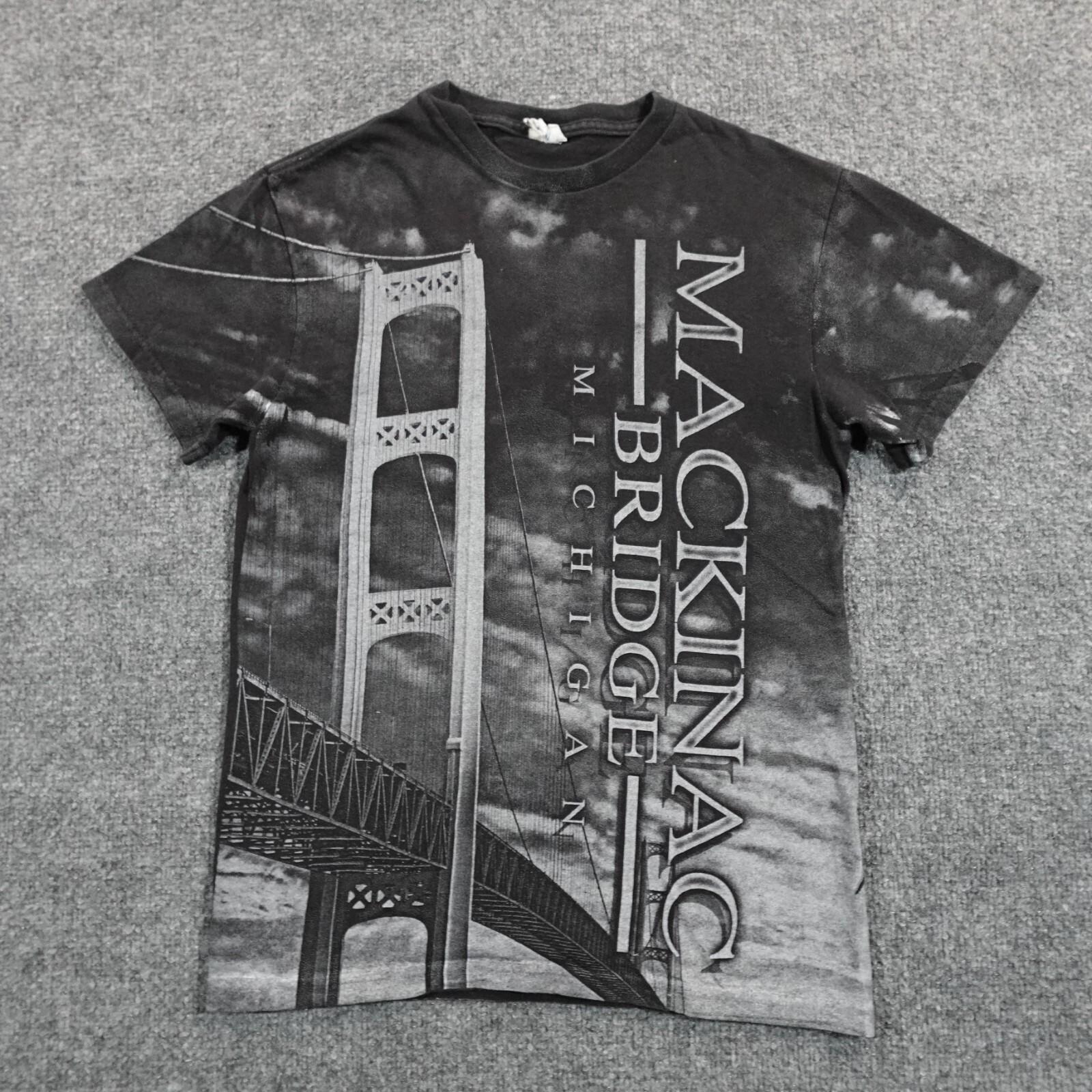 Vintage Mackinac Bridge Shirt Men S Black Michigan AOP All Over Print Y2k 12682 S