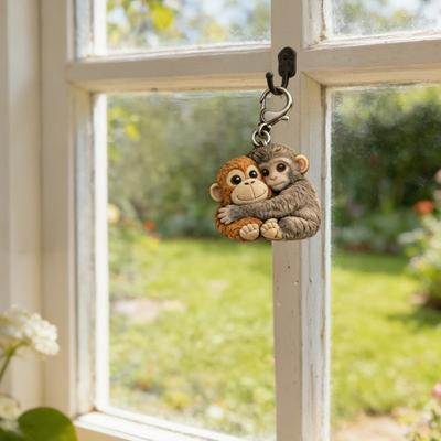Kleiner Affe Taschenumarmungs-Token Niedlicher Affe hält Plüschtier Schlüsselanhänger mit Karte Inspirierendes Andenken für Freunde Familie Emotionale Unterstützung
