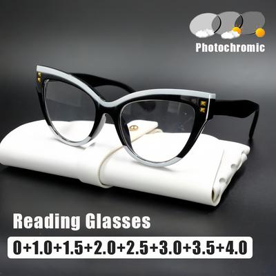 Damen INS Style Photochrome Alterssichtigkeit Brille Mode Mehrfarbig Katzenaugen Nieten Brille Anti Blaulicht Lesebrille