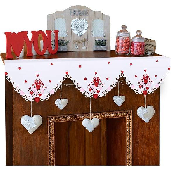 

Grelucgo Вышитая каминная скатерть-дорожка 70×17 дюймов для 14 февраля (красный и розовый ()) Red and Pink (B)