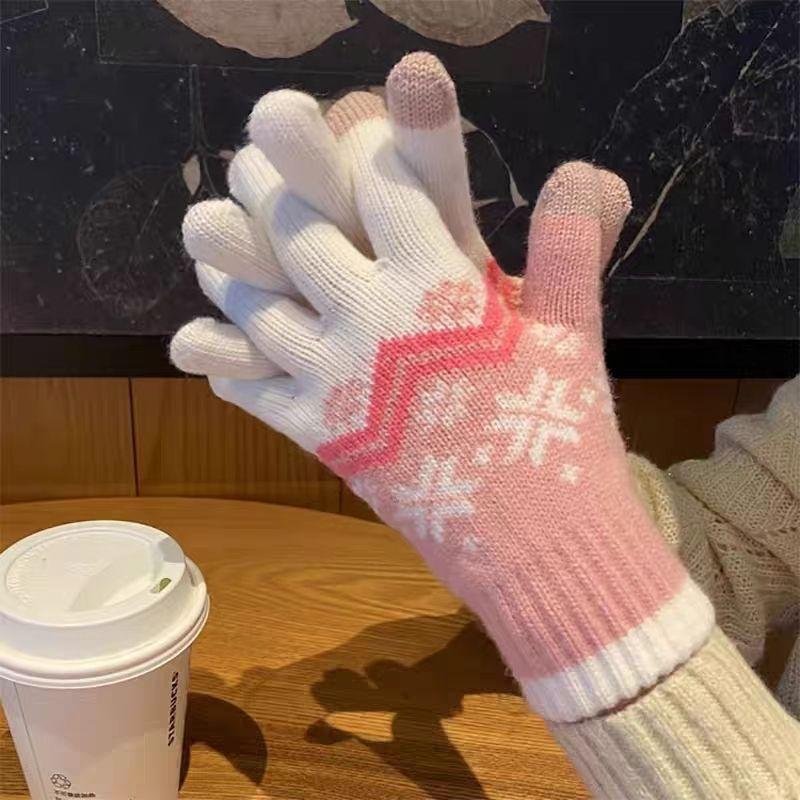 Women Winter Cycling Touch Screen Knitted Glove Students Fashion Warm Full Finger Mittens Female Knitted Glove Wholesale T89