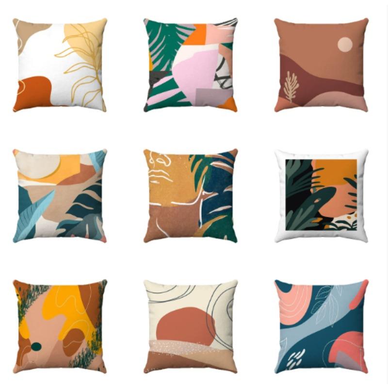 Tinika Chen Unisex Simple And Abstract Geometric Plants Digital Printing Short Plush Pillow Covers For Car Sofa Office Cushion Cover Home Goods