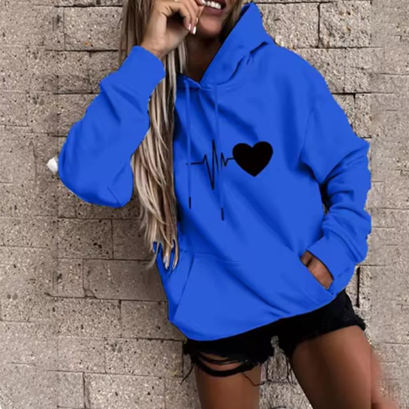 Simple Love Pattern Women's Pullover Fashion Casual Fun Print Hooded Sweatshirt Loose Sports Tops Pullover Couple Style CYXX025