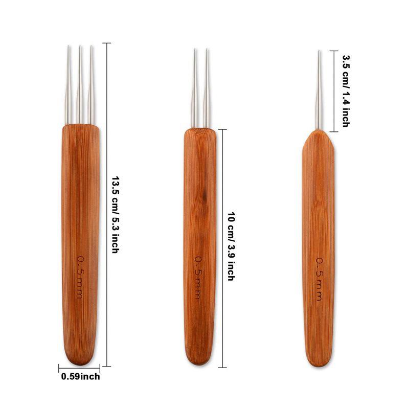 3Pcs 0.5/0.75Mm Wooden Hair Crochet Needle Dreadlocks Braids Hair Crochet Hook Single/Double/Three Head Hair Crocheting Needles