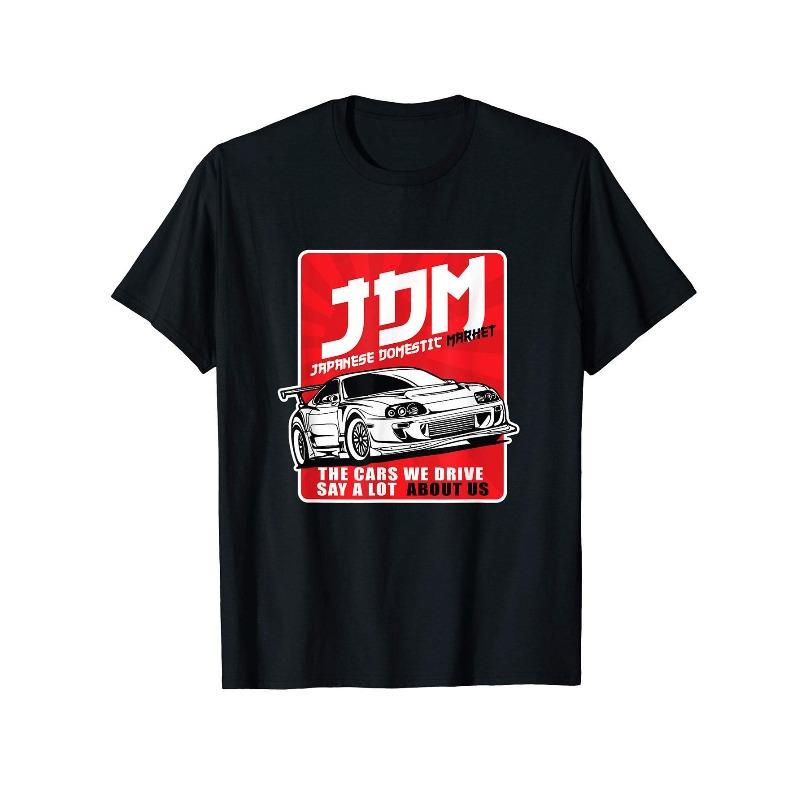 European Size Men S JDM Tuning Japanese Cars Graphic T-Shirt - Black with Red JDM Logo & Drift Culture Design - Casual Round Neck Short Sleeve Tee S разноцветный
