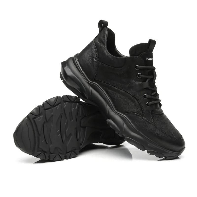 Fashion Genuine Leather Male Sneakers Incresed Man Casual Shoes Winter Cotton Men's Sports Shoes Size 38-46 High Quality Jogging Shoes