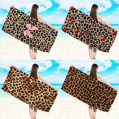 1 st Strandhandduk med leopardmönster, ultrafin fiber snabbtorkande absorberande rese, pool, multifunktionell badhandduk