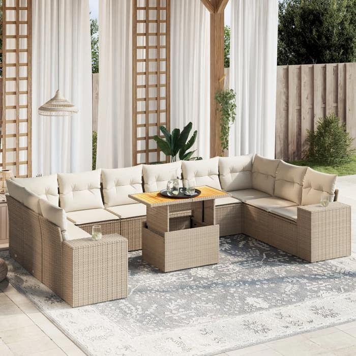 VidaXL Garden Lounge Set with Cushions 11 Pcs, Patio Sofas, Patio Furniture Set, Outdoor Furniture, Beige 3272808