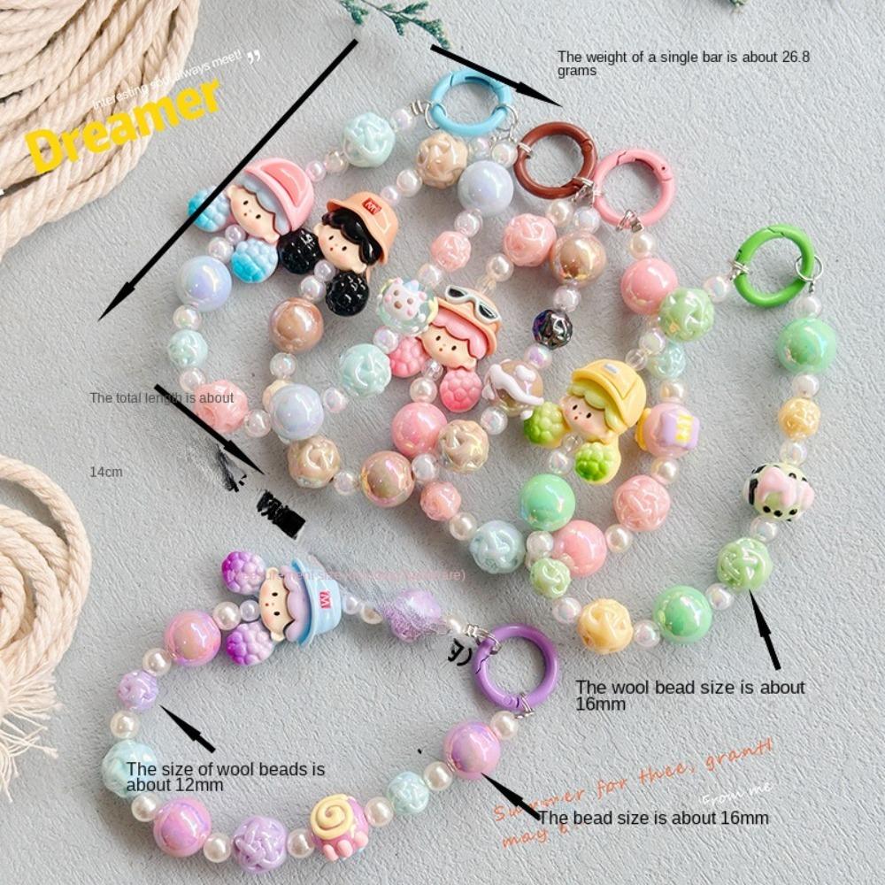 Bracelet 3D Girl  Laser Beads  Phone Chain Curly Hair Girl Candy Bead Phone Straps  Keychain