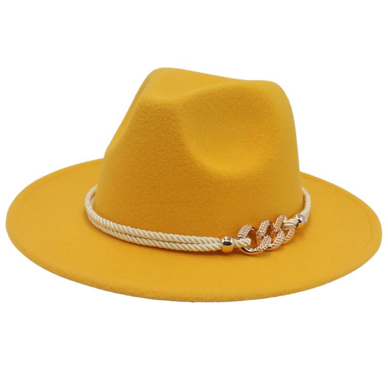 Jazz Hat Retro Men'S And Women'S Cotton Felt Hat Big Brim Panama Hat Gold Chain Hat